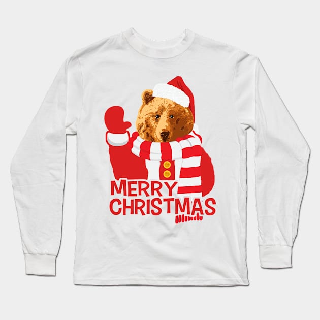 Funny Bear Santa Claus Merry Christmas Long Sleeve T-Shirt by dnlribeiro88